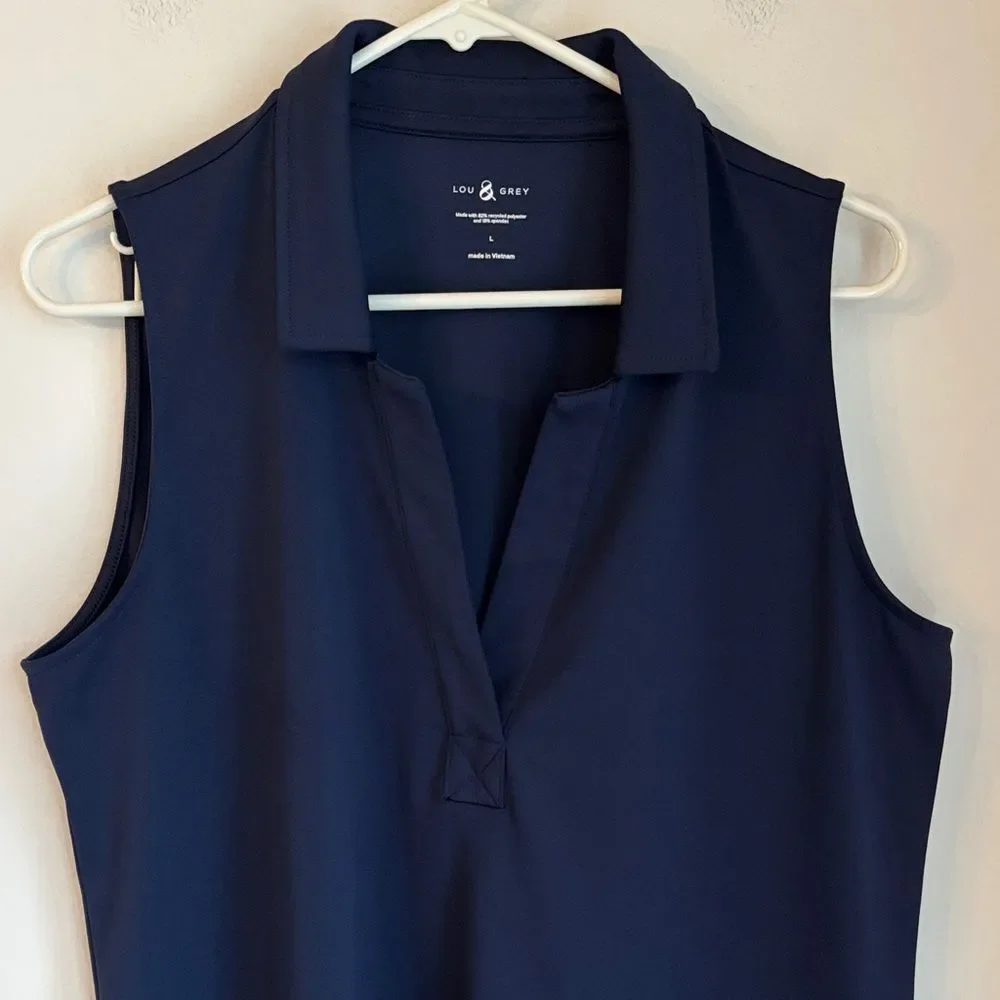 Lou & Gray Sporty Collared sleeveless Navy Blue stretchy Women's dress women’s L